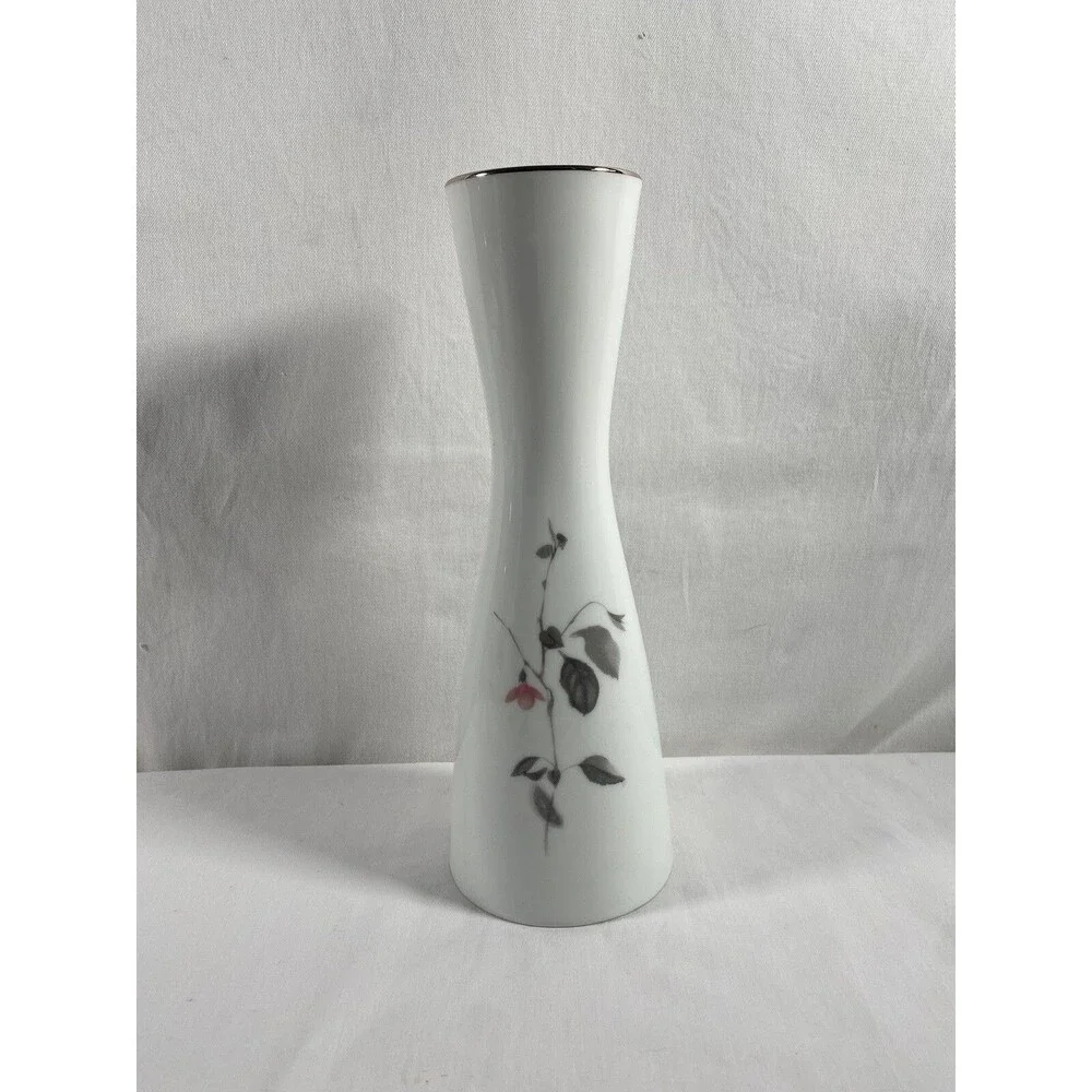 Vintage Rosenthal Pink Floral Porcelain Vase Germany Gold Trim 11.75” Tall #438